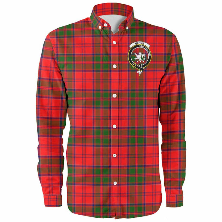 Scottish Heron Clan Crest Tartan Long Sleeve Shirt Front Side Tartan Plaid