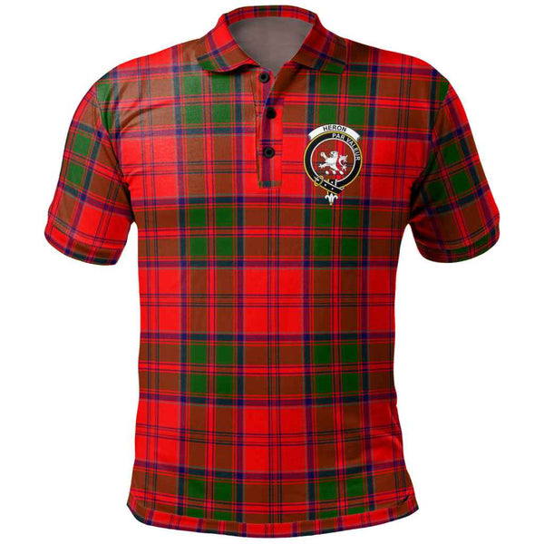 Scottish Heron Clan Crest Tartan Polo Shirt Front Side Tartan Plaid