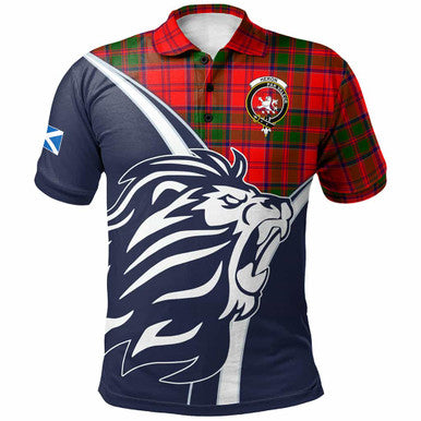 Scottish Heron Clan Crest Tartan Polo Shirt - Scottish Flag With Lion Front Side Tartan Plaid