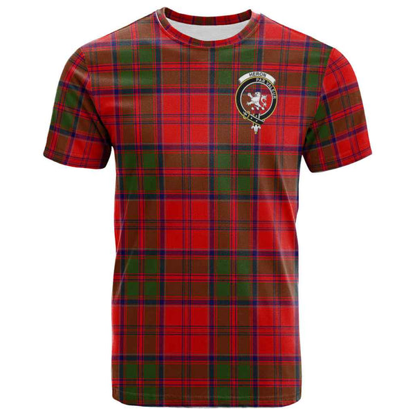 Scottish Heron Clan Crest Tartan T-Shirt Front Side Tartan Plaid