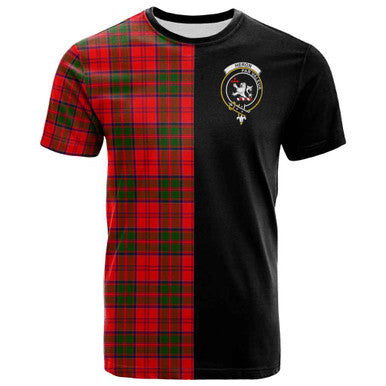 Scottish Heron Clan Crest Tartan T-Shirt Half in Me Front Side Tartan Plaid