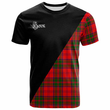 Scottish Heron Clan Crest Tartan T-Shirt - Military Logo Front Side Tartan Plaid
