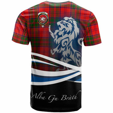 Scottish Heron Clan Crest Tartan T-Shirt - Scotland Lion Back Side Tartan Plaid