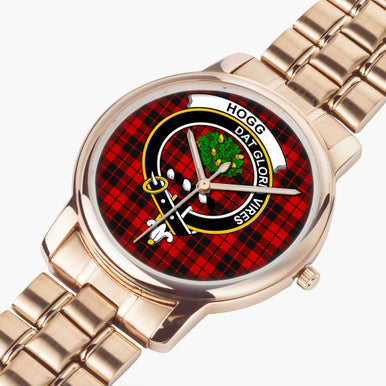 Scottish Hogg (or Hog) Clan Crest Tartan Folding Clasp Steel Quartz Watches Tartan Plaid Rose Gold 2