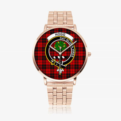 Scottish Hogg (or Hog) Clan Crest Tartan Instafamous Steel Quartz Watches Tartan Plaid Rose Gold 1