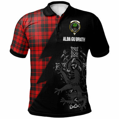 Scottish Hogg (or Hog) Clan Crest Tartan Polo Shirt - Lion Rampant Celtic Cross Flash Style Front Side Tartan Plaid