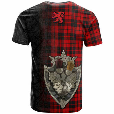 Scottish Hogg (or Hog) Clan Crest Tartan T-Shirt - Half Thistle Flowers Celtic Design Back Side Tartan Plaid