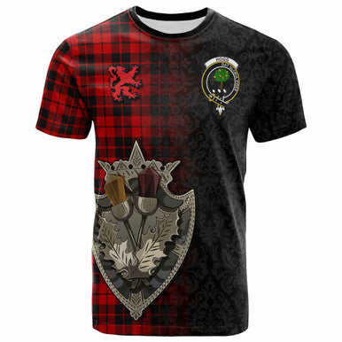 Scottish Hogg (or Hog) Clan Crest Tartan T-Shirt - Half Thistle Flowers Celtic Design Front Side Tartan Plaid