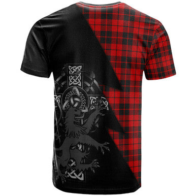 Scottish Hogg (or Hog) Clan Crest Tartan T-Shirt - Lion Rampant Celtic Cross Flash Style Back Side Tartan Plaid