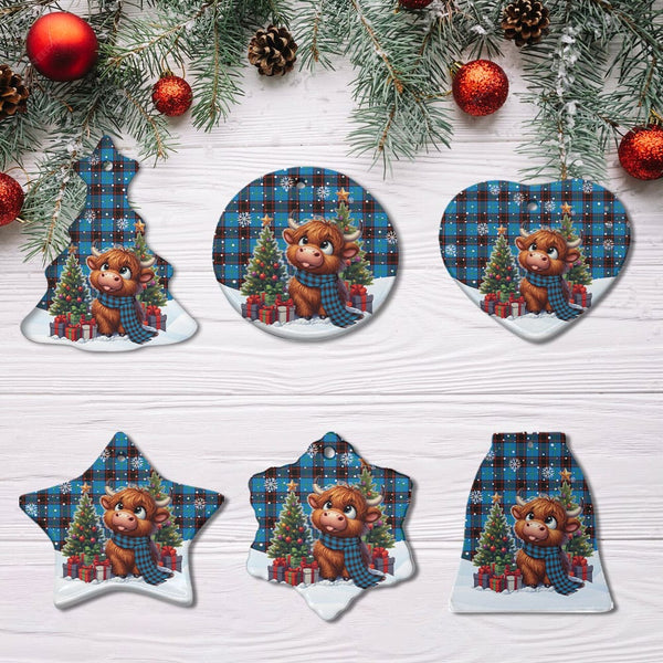 Scottish Home Ancient Clan Tartan Ceramic Ornament Cute Highland Cow Christmas All Style Tartan Plaid