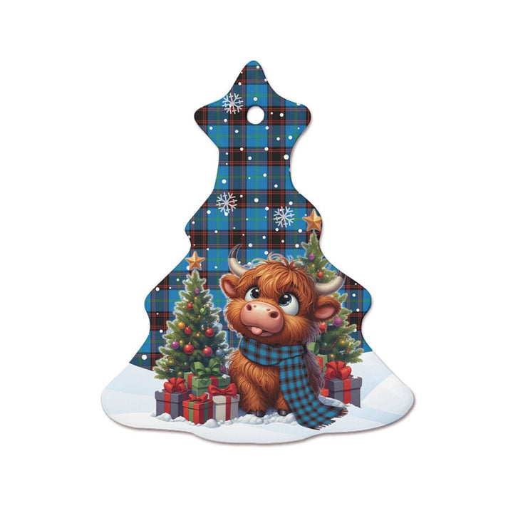 Scottish Home Ancient Clan Tartan Ceramic Ornament Cute Highland Cow Christmas Tree Style Tartan Plaid