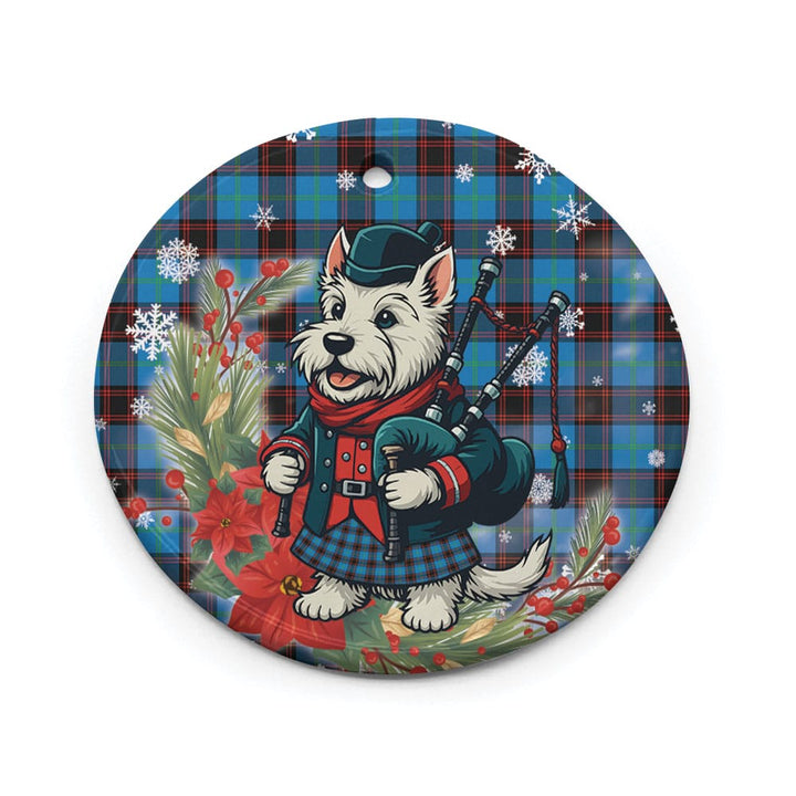 Scottish Home Ancient Clan Tartan Ceramic Ornament Cute Scottish Terrier Dog Circle Style Tartan Plaid