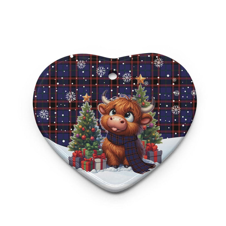 Scottish Home Modern Clan Tartan Ceramic Ornament Cute Highland Cow Christmas Heart Style Tartan Plaid