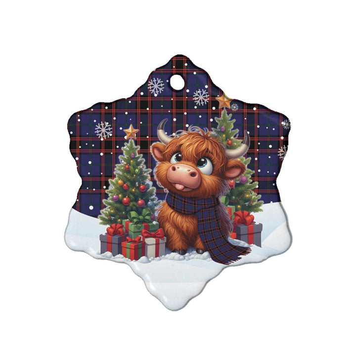 Scottish Home Modern Clan Tartan Ceramic Ornament Cute Highland Cow Christmas Snow Flake Style Tartan Plaid
