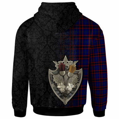 Scottish Home Modern Clan Tartan Hoodie - Half Thistle Flowers Celtic Design Back Side Tartan Plaid