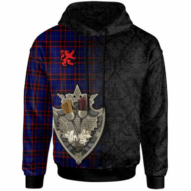 Scottish Home Modern Clan Tartan Hoodie - Half Thistle Flowers Celtic Design Front Side Tartan Plaid