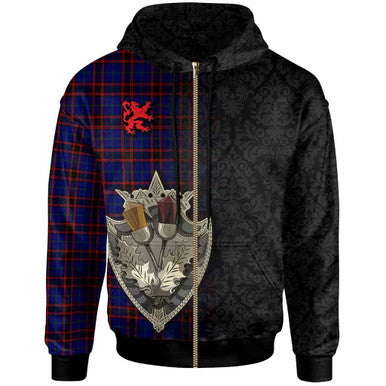 Scottish Home Modern Clan Tartan Hoodie - Half Thistle Flowers Celtic Design Zip-up Tartan Plaid