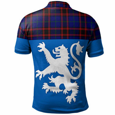 Scottish Home Modern Clan Tartan Polo Shirt - Lion Rampant of Scotland With Flag Back Side Tartan Plaid