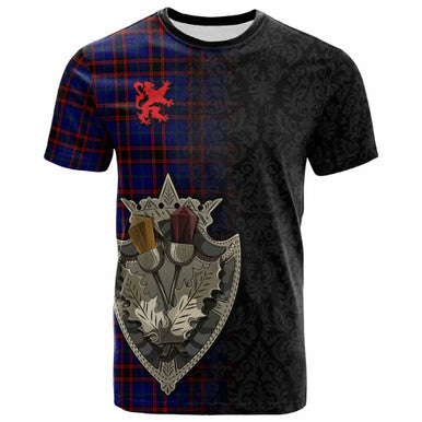 Scottish Home Modern Clan Tartan T-Shirt - Half Thistle Flowers Celtic Design Front Side Tartan Plaid