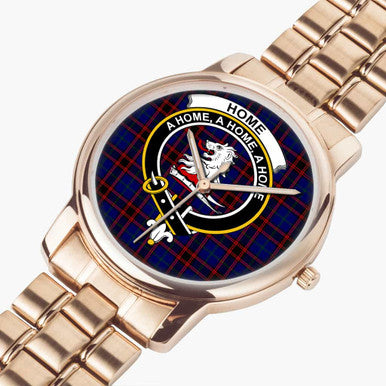 Scottish Home (or Hume) Clan Crest Tartan Folding Clasp Steel Quartz Watches Tartan Plaid Rose Gold 2