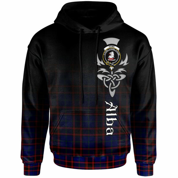 Scottish Home (or Hume) Clan Crest Tartan Hoodie - Alba Gu Brath Family Crest Celtic Inspired Front Side Tartan Plaid
