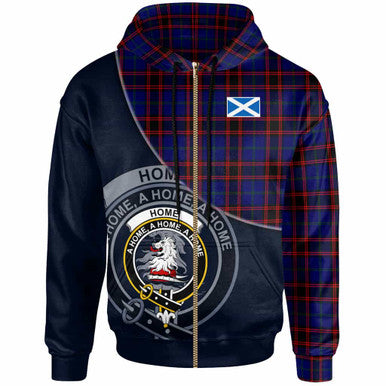 Scottish Home (or Hume) Clan Crest Tartan Hoodie - Bend Style Zip-up Tartan Plaid