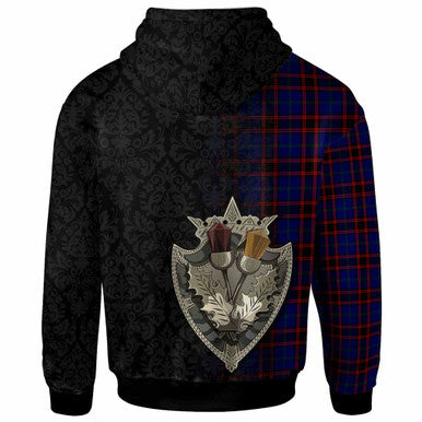 Scottish Home (or Hume) Clan Crest Tartan Hoodie - Half Thistle Flowers Celtic Design Back Side Tartan Plaid