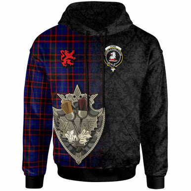Scottish Home (or Hume) Clan Crest Tartan Hoodie - Half Thistle Flowers Celtic Design Front Side Tartan Plaid
