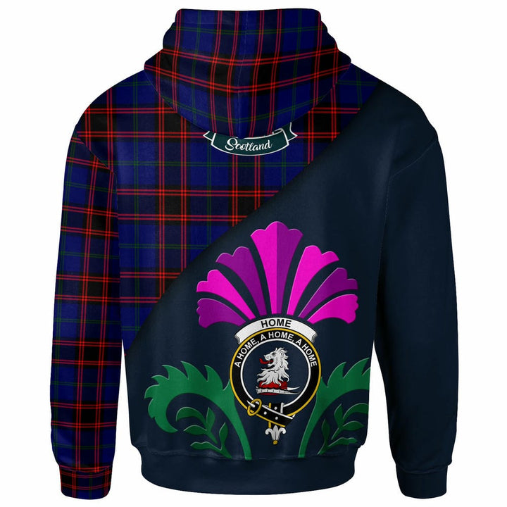 Scottish Home (or Hume) Clan Crest Tartan Hoodie - Scotland Thistle Style Back Side Tartan Plaid