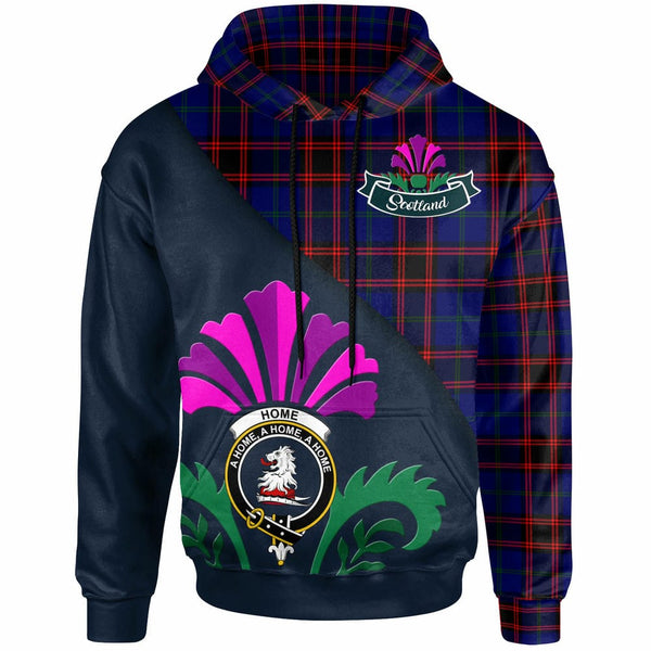 Scottish Home (or Hume) Clan Crest Tartan Hoodie - Scotland Thistle Style Front Side Tartan Plaid