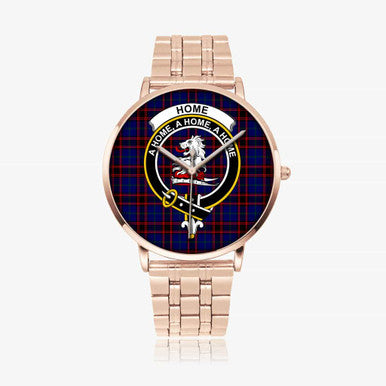 Scottish Home (or Hume) Clan Crest Tartan Instafamous Steel Quartz Watches Tartan Plaid Rose Gold 1