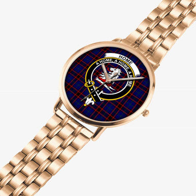Scottish Home (or Hume) Clan Crest Tartan Instafamous Steel Quartz Watches Tartan Plaid Rose Gold 2