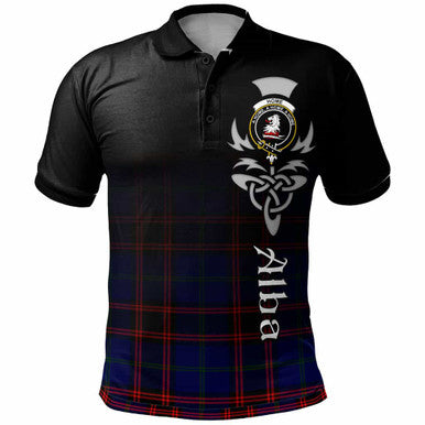 Scottish Home (or Hume) Clan Crest Tartan Polo Shirt - Alba Gu Brath Family Crest Celtic Inspired Front Side Tartan Plaid