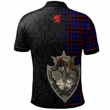 Scottish Home (or Hume) Clan Crest Tartan Polo Shirt - Half Thistle Flowers Celtic Design Back Side Tartan Plaid