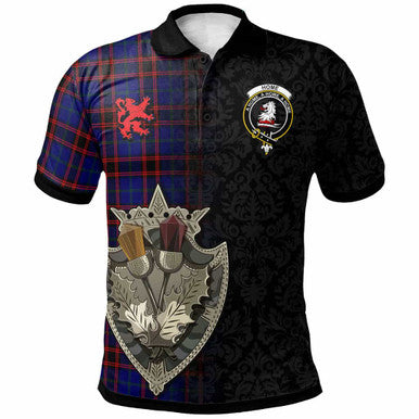 Scottish Home (or Hume) Clan Crest Tartan Polo Shirt - Half Thistle Flowers Celtic Design Front Side Tartan Plaid