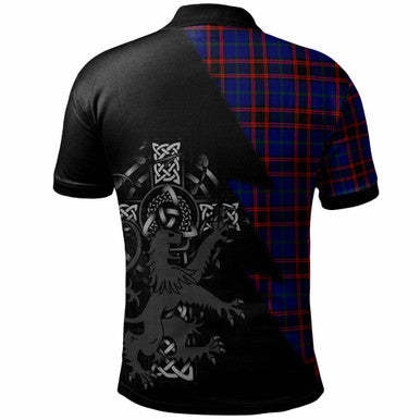 Scottish Home (or Hume) Clan Crest Tartan Polo Shirt - Lion Rampant Celtic Cross Flash Style Back Side Tartan Plaid