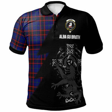 Scottish Home (or Hume) Clan Crest Tartan Polo Shirt - Lion Rampant Celtic Cross Flash Style Front Side Tartan Plaid