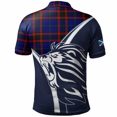 Scottish Home (or Hume) Clan Crest Tartan Polo Shirt - Scottish Flag With Lion Back Side Tartan Plaid