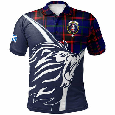 Scottish Home (or Hume) Clan Crest Tartan Polo Shirt - Scottish Flag With Lion Front Side Tartan Plaid