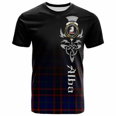 Scottish Home (or Hume) Clan Crest Tartan T-Shirt - Alba Gu Brath Family Crest Celtic Inspired Front Side Tartan Plaid