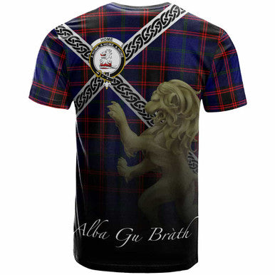 Scottish Home (or Hume) Clan Crest Tartan T-Shirt - Celtic With Scotland Lion Back Side Tartan Plaid