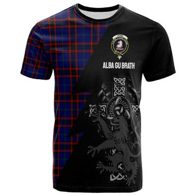 Scottish Home (or Hume) Clan Crest Tartan T-Shirt - Lion Rampant Celtic Cross Flash Style Front Side Tartan Plaid