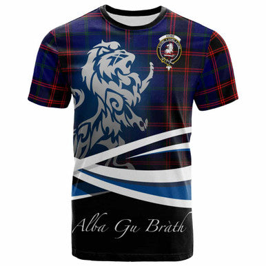 Scottish Home (or Hume) Clan Crest Tartan T-Shirt - Scotland Lion Front Side Tartan Plaid