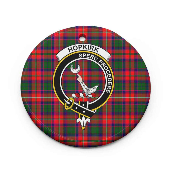 Scottish Hopkirk Clan Crest Tartan Ceramic Ornament Circle Shape Tartan Plaid