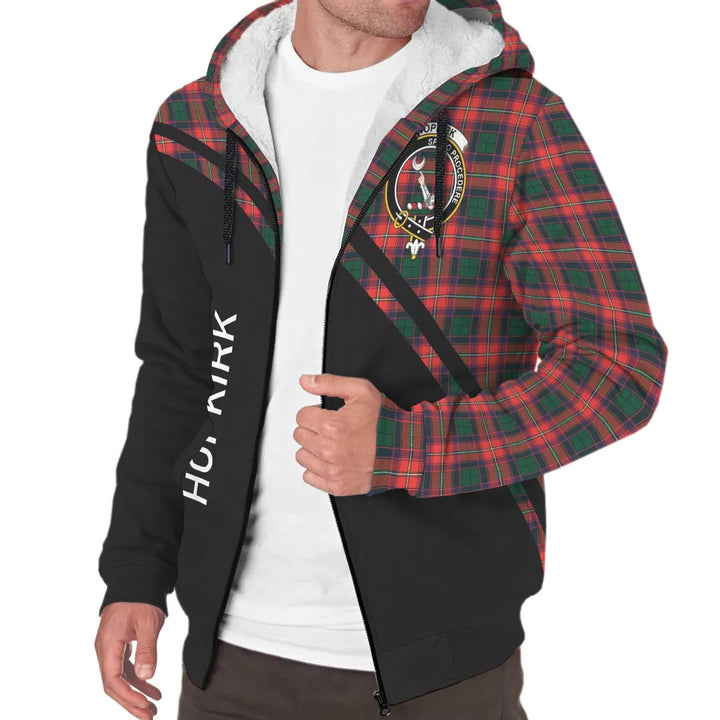Scottish Hopkirk Clan Crest Tartan Curve Sherpa Hoodie