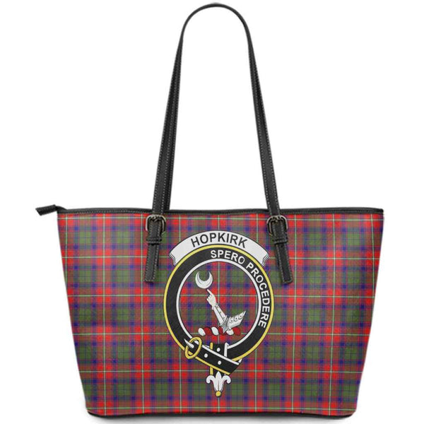 Scottish Hopkirk Clan Crest Tartan Leather Tote Tartan Plaid