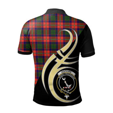 Scottish Hopkirk Clan Crest Tartan Polo Shirt Believe in Me Back Side Tartan Plaid