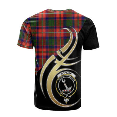 Scottish Hopkirk Clan Crest Tartan T-Shirt Believe in Me Back Side Tartan Plaid