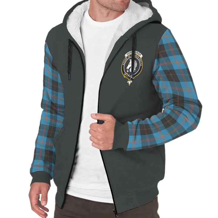 Scottish Horsburgh Clan Crest Tartan Plaid Sleeve Sherpa Hoodie