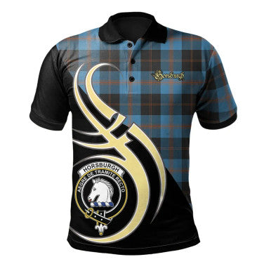 Scottish Horsburgh Clan Crest Tartan Polo Shirt Believe in Me Front Side Tartan Plaid
